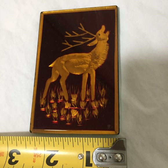 Vintage Copper Relief Embossed Pressed Pocket Mirror Art 3D Deer  & Flowers 3" - Picture 4 of 4